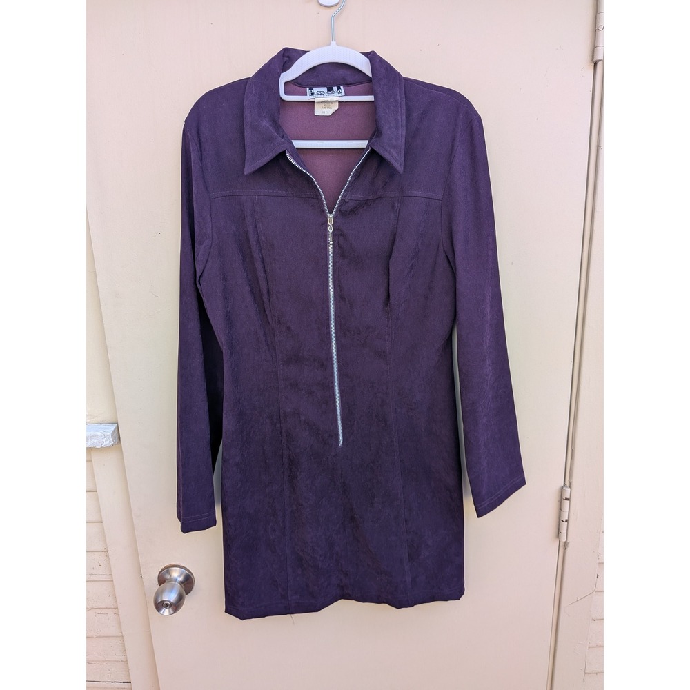 Possessed‎ Vintage 90s Purple Faux Suede Zip Front Long Sleeve Mini Dress Size 9